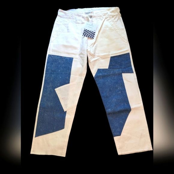 Free‎ people Sandrine Rose white patchwork denim jeans size 30 NWT - Picture 1 of 7